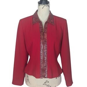 90s Vintage Donna Morgan Zip Blazer Red with Animal Print Size 10 P